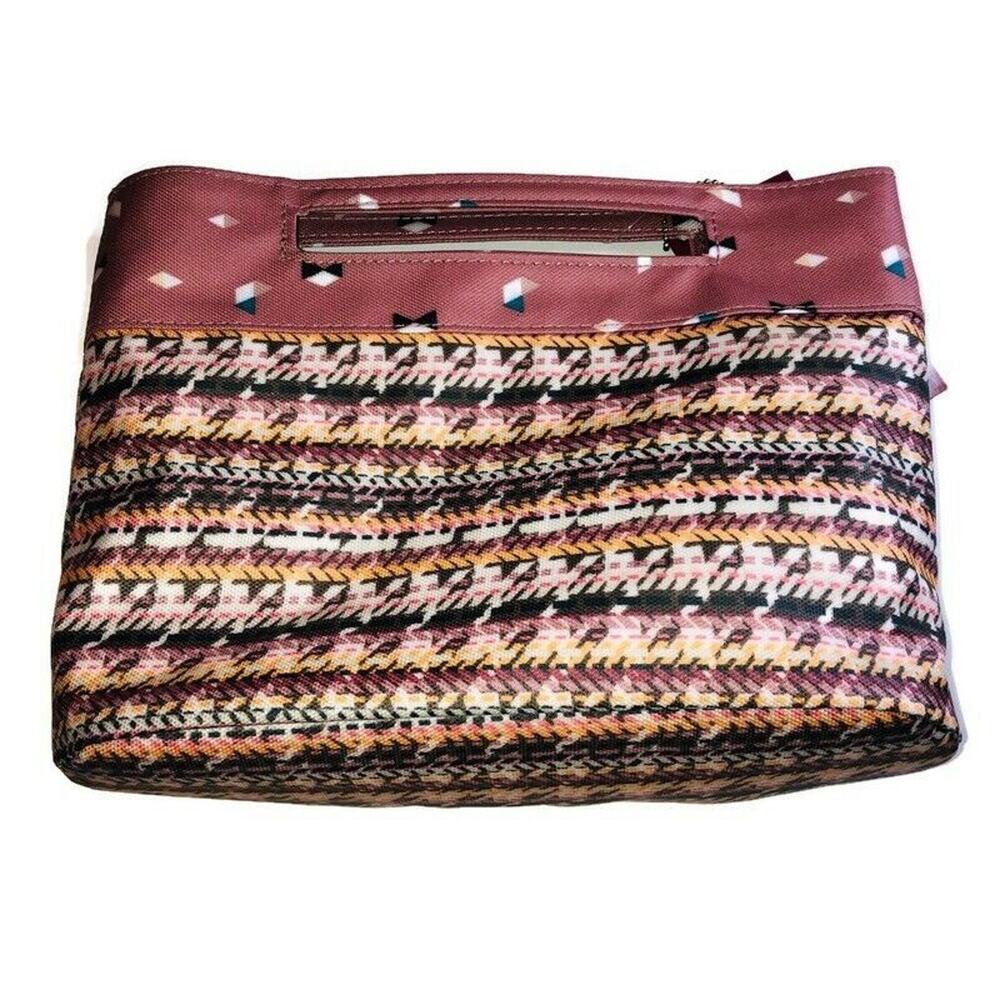 Sonia Kashuk Womens Pink Zippered Cosmetic Bag Modern Pouch Pink Houndstooth